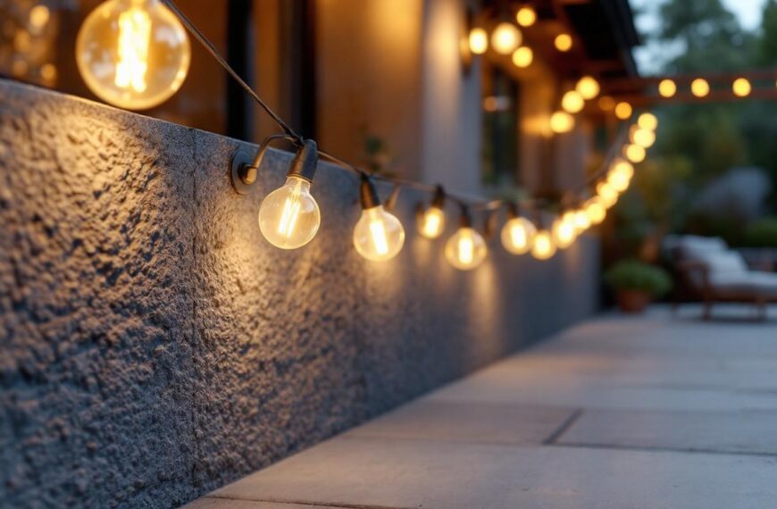 learn effective and damage-free methods to hang string lights on your concrete patio without the need for drilling, using easy-to-follow tips and creative solutions.